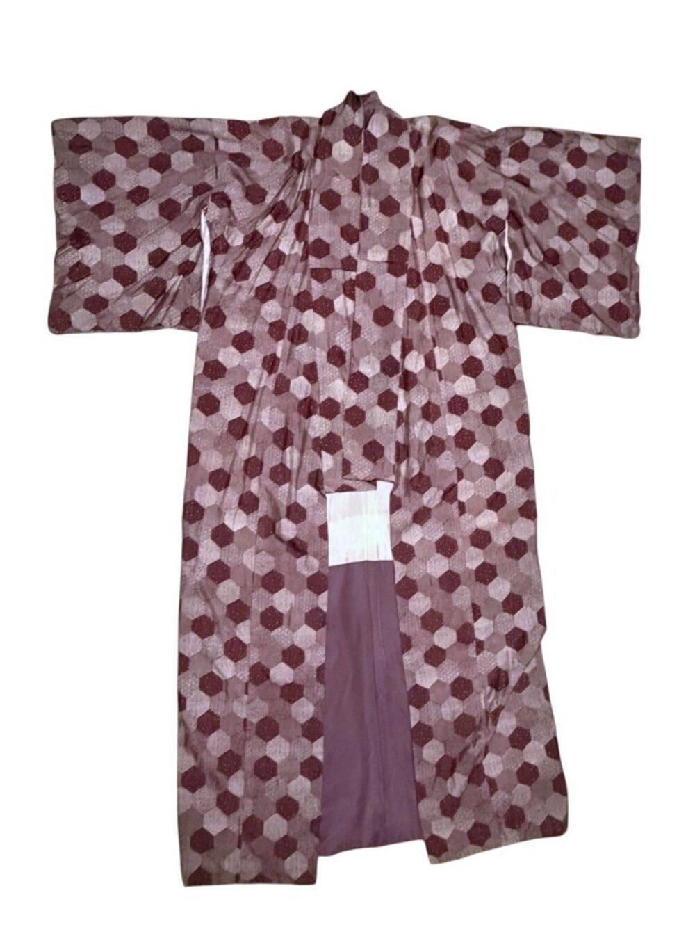 Authentic Vintage Japanese Mens Kimono Burgundy Cream Geometric Showa Period